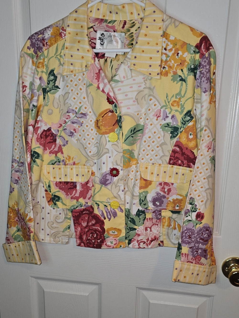 Floral Patchwork Button-Front Women's Shirt‎ Jacket - Yellow
